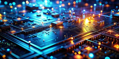 Futuristic Blue Dark Tech Background: Abstract Digital Art Stock Photo