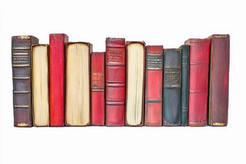 Naklejka premium Banner with hardcover books row isolated on white background. Education concept. Copyspace. Books border.