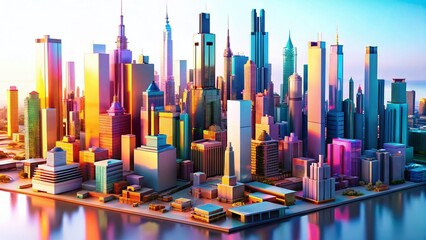 Futuristic Cityscape Isolated, White Background, Architectural Fantasy, Urban Skyline, Modern City