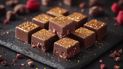Gourmet Raspberry Chocolates, Gold Glitter, Dark Slate