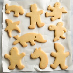 sheet of cookies cut into whimsical shapes