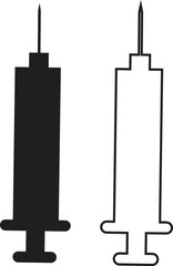 Syringe icon set. Injection medical syringe silhouette, symbol, Solid black flat and line vector collection isolated on transparent background. For website design, logo, app, template, ui, etc.