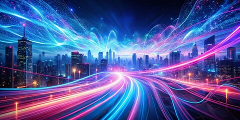 Fototapeta premium Futuristic Data Stream: Abstract Pink & Blue High-Speed Transmission