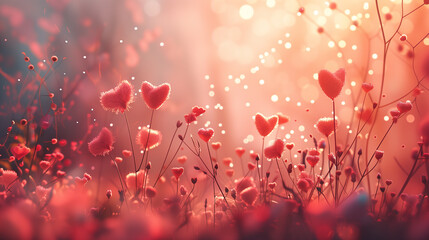Romantic Heart-Shaped Flowers in a Dreamy Sunset Field