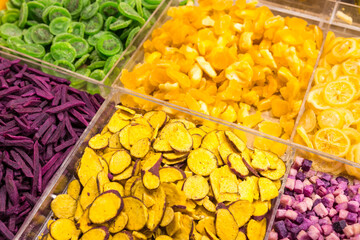 Dried Fruits And Vegetables Variety In Market Display