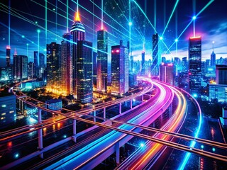 Fototapeta premium Futuristic Tech Abstract: Glowing Circuits & Data Streams