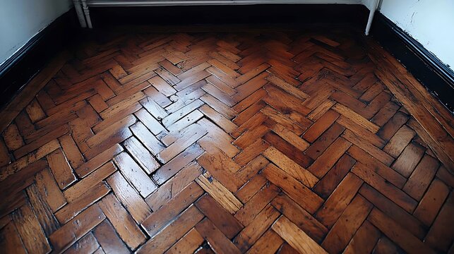 A parquet wood background with rich oak tones and detailed patterns.