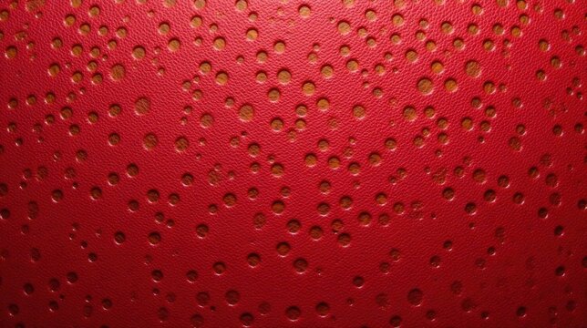 Crimson Leather Texture with Circular Cutouts Forming a Subtle Pattern