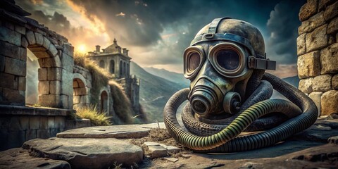 Fototapeta premium Gas Mask & Snake: Surreal Architectural Photography