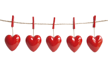 red hearts hanging on rope