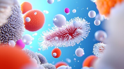 Abstract Microscopic Organism 3d Rendering Vibrant Cellular Structures and Colorful Particles