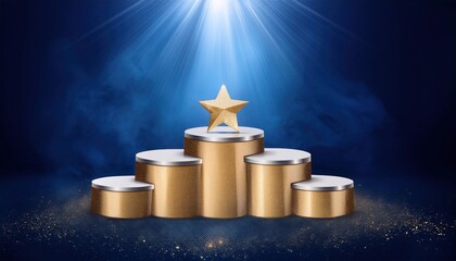 Abstract Golden Award Platform with Gold Podium and Glowing Rays – Star Vector