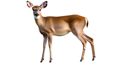 A realistic photograph of a white-tailed deer standing in full body, with no background Png
