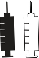 Syringe icon set. Injection medical syringe silhouette, symbol, Solid black flat and line vector collection isolated on transparent background. For website design, logo, app, template, ui, etc.
