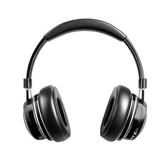 Black Stylish modern wireless headphones on transparent background.