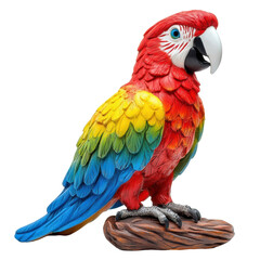 Fototapeta premium Colorful parrot figurine perched on a wooden base