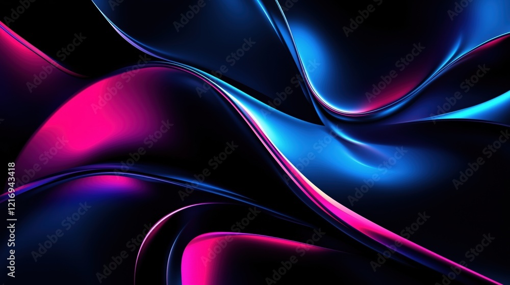 Poster abstract background with flowing red and purple ribbons: dynamic swirls and elegant curves