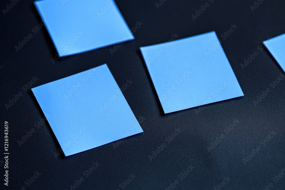 Poster a collection of sticky notes arranged on a table with various colors and sizes, great for office or 