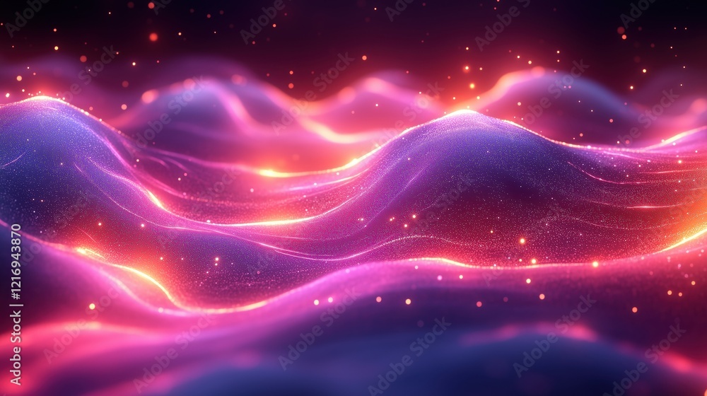 Poster vibrant abstract neon texture waves: glowing swirls of light and color in dynamic motion