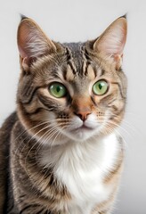 Portrait of a Beautiful Tabby Cat with Striking Green Eyes