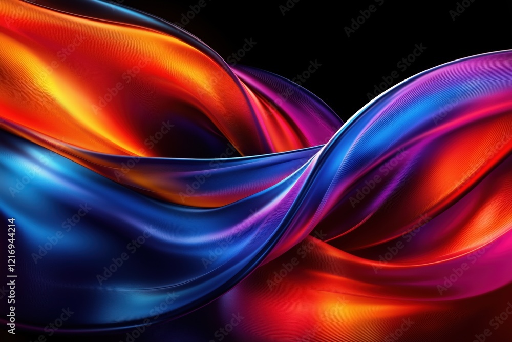Poster abstract background with flowing orange and purple ribbons: dynamic swirls and elegant curves