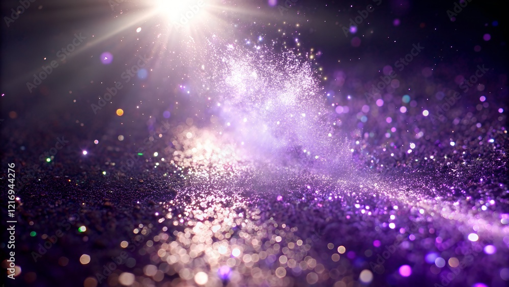Poster violet dust sparkling in a sunbeam creates a mesmerizing effect in a darkened environment generated 