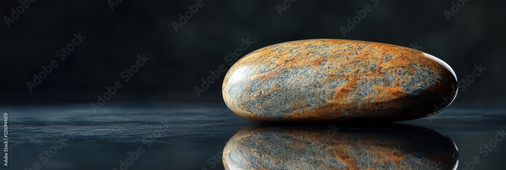 Poster polished stone with smooth edges and soft reflection on surface