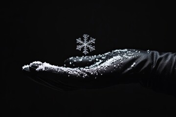 A minimalist shot of a single snowflake melting on a black glove picture