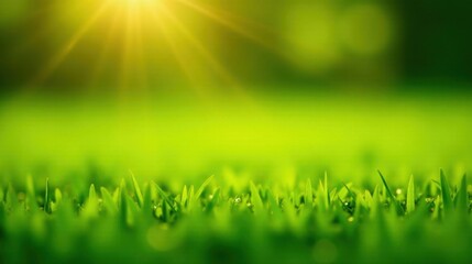 Fototapeta premium Vibrant Green Grass Blades Illuminated by Warm Sunlight in a Serene Nature Scene