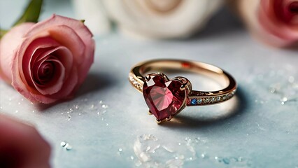 Heart-Shaped Ruby Ring with Rose