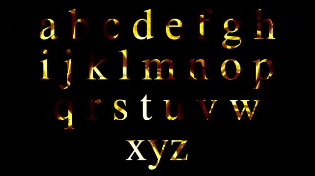 A to Z Alphabets gold animation on black background. 4K