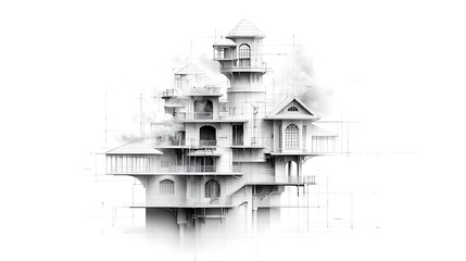 WPA-inspired patent drawing of HAER observation tower with intricate detailing and structural elements, showcasing the beauty of historical architecture in a realistic, photo-realistic style 