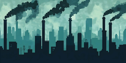 Smog-choked city skyline, pollution