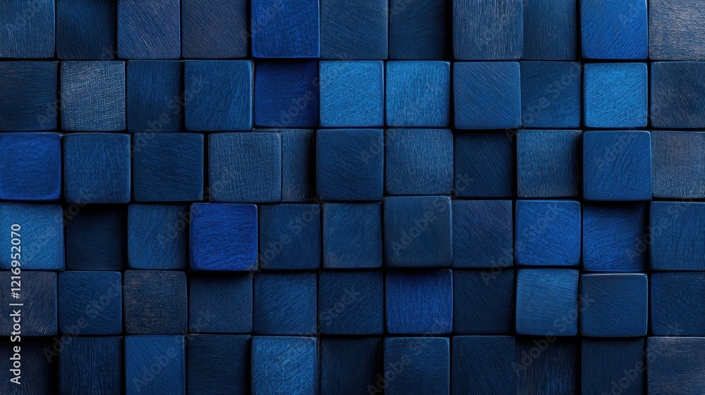 Poster a textured background of blue wooden blocks arranged in a seamless pattern.
