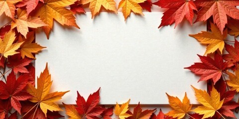 Autumnal Foliage Frame A Blank Card Enveloped by Vibrant Red and Gold Leaves, Perfect for Seasonal Greetings or Autumnal Announcements
