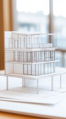 A detailed 3D rendering of a modern, multi-story house plan is showcased, featuring intricate architectural lines and transparent layers.