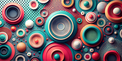 High-tech abstract design featuring colorful circles and patterns creating a modern wall texture