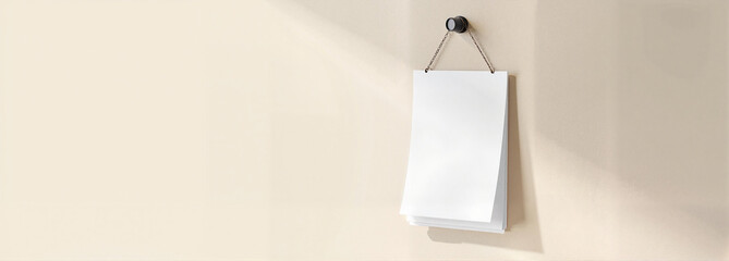 Hanging calendar mockup on a neutral wall with sunlight