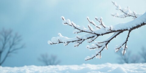 Obraz premium Serene Winter Branch Adorned with a Soft Blanket of Snow, a Peaceful and Tranquil Scene of Nature's Beauty