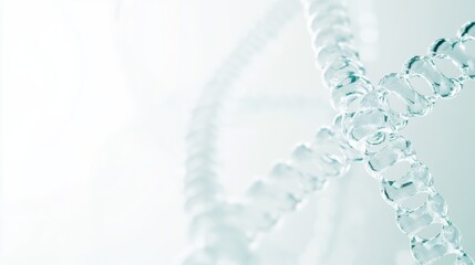 A close-up of DNA strands illuminated against a white background, with scientific data in the backdrop, Minimalist style