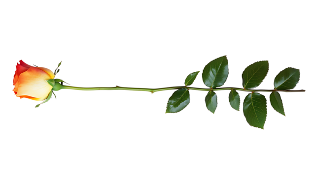 long roses flower and leaves isolated on white background as transparent PNG.AI GENERATED