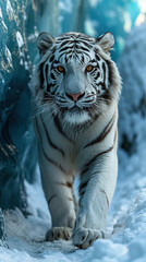 Fototapeta premium siberian tiger walking in the snow 