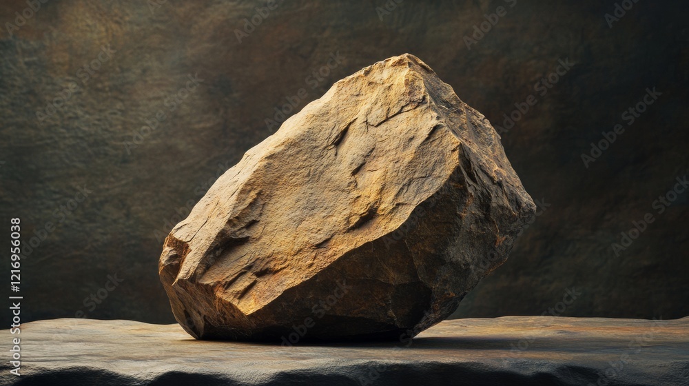 Poster single rough rock with visible fracture lines on surface