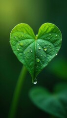 Droplets clinging to the delicate curves of a heart-shaped leaf arrangement, floral, drop