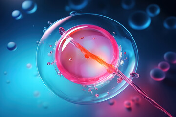 Conceptual illustration of in vitro fertilization with a fertilized egg and needle