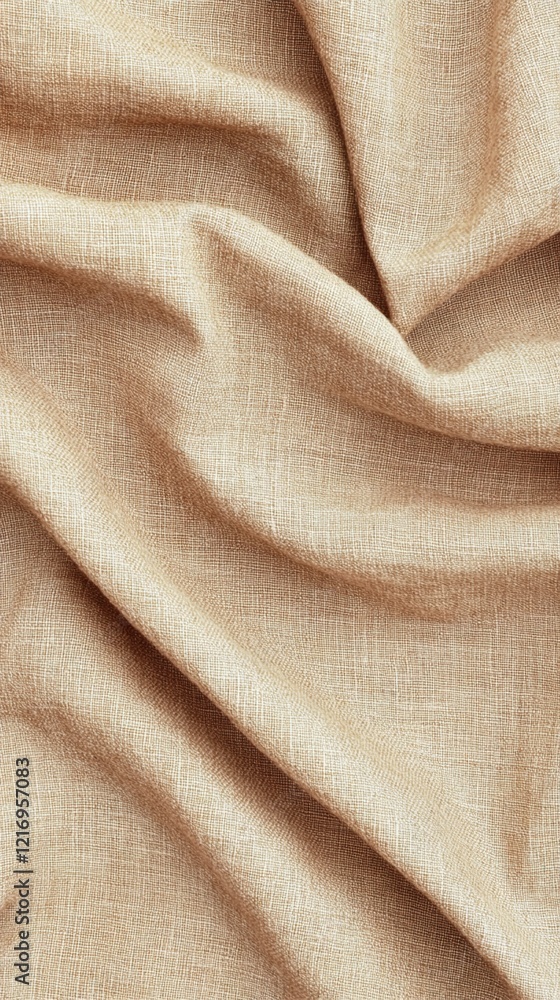 Poster elegant beige linen fabric with natural texture and soft wrinkles creating gentle waves and shadows,
