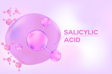 Lavender color salicylic acid molecule background, beauty light purple molecular wallpaper, liquid serum chemical formula. Cosmetic product backdrop with copy space. skincare treatment banner