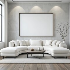 3D Frame Mockup: ISO A Paper Size Poster on Living Room Wall | Modern Interior Design with 3d render