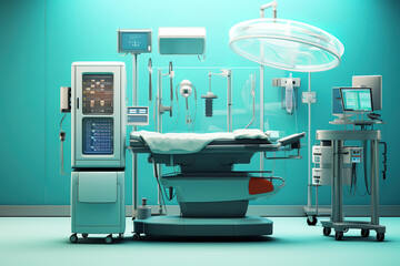 Neurosurgery equipment array in a state-of-the-art operating theater