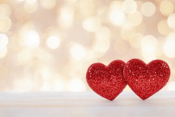 two red hearts on bokeh background copy space, Valentines background conceptt